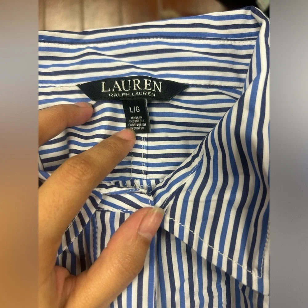 Polo Ralph Lauren Striped Button Up Black label womens size L blue white - Picture 4 of 7